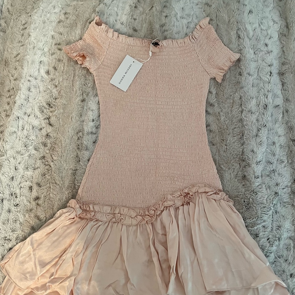Donna Milani light rose gathered satin dress NWT XS